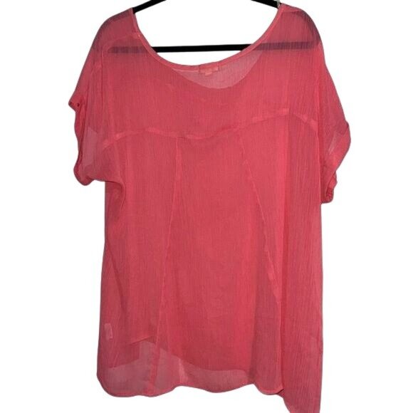 Eyeshadow Womens Plus Size 1X Sheer Pink Flutter Sleeve Top With Stud Accents - Picture 7 of 9